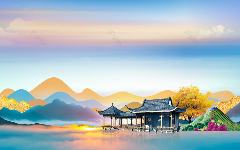 中国风唯美意境山水装饰背景设计,插画/手绘图,插画/手绘图库,插画/手绘图下载,插画/手绘